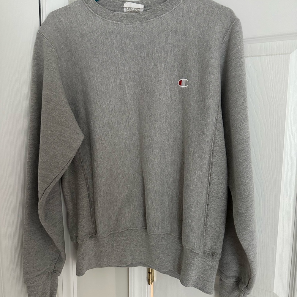 Champion Gray Crewneck Sweater with Ribbed Cuffs